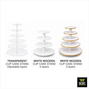 Rent Stuffs offers cup cake stand for rent in Colombo, Sri Lanka. We rent wooden and transparent cup cake stands in many sizes for events and parties