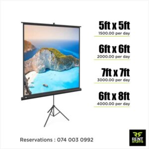 Rent Stuffs offers projector screen for rent in Sri Lanka. We rent wide range of multimedia projector screens in many sizes with tripod folding stands.