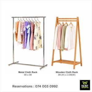 Rent Stuffs provides cloth racks for rent in Colombo Sri Lanka. We have metal stainless steel and wooden cloth hanging racks for rent in various sizes.