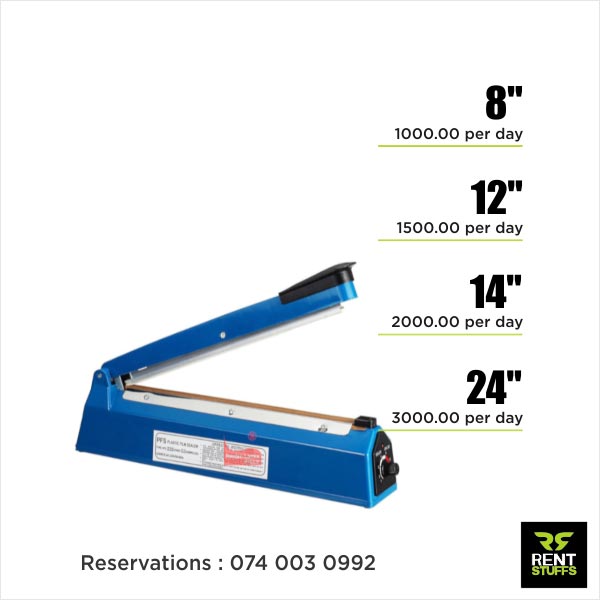 Empulse Polythane Sealers for rent Rent Stuffs offers electric polythene sealer for rent in Colombo, Sri Lanka. We have range of packing machines for rent including manual polythene sealers.