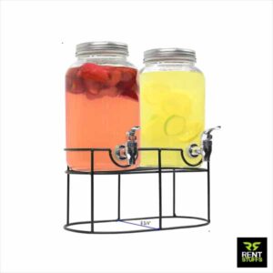 Rent Stuffs offers double glass juice dispensers for rent in Colombo, Sri Lanka. We rent glass beverage dispensers with one, two and three tanks for events.