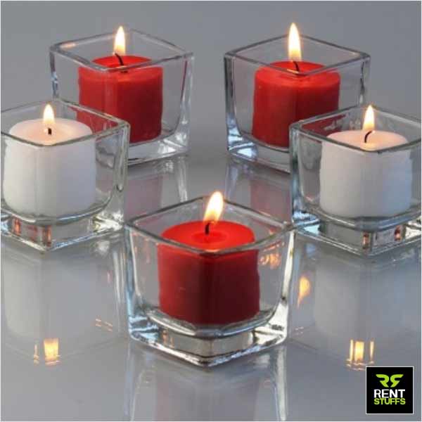 Mini cube glass candle holders for rent in Sri Lanka