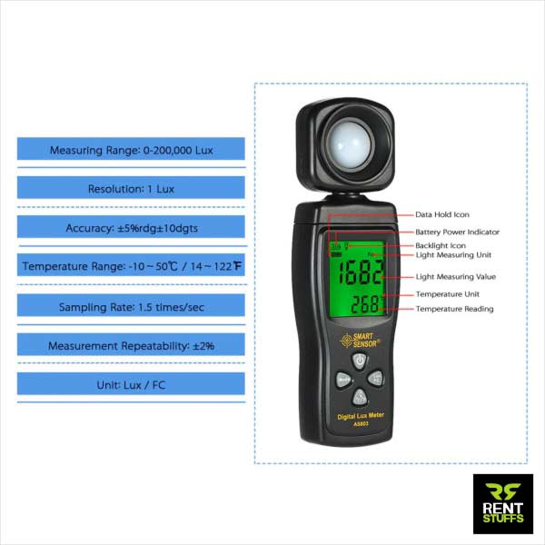 Rent Stuffs offers digital lux meter for rent in Sri Lanka. We rent lux light meters with many features for domestic and industrial usages.