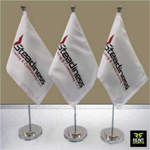 Rent Stuffs offers Table Flag stands for rent in Colombo, Sri Lanka. We have wide range of portable mini table flag stands for rent in many sizes.