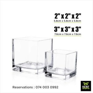Rent Stuffs offers glass cube vases for rent in Colombo, Sri Lanka. We have wide range of cube squire glass vases for rent which used for event decorations